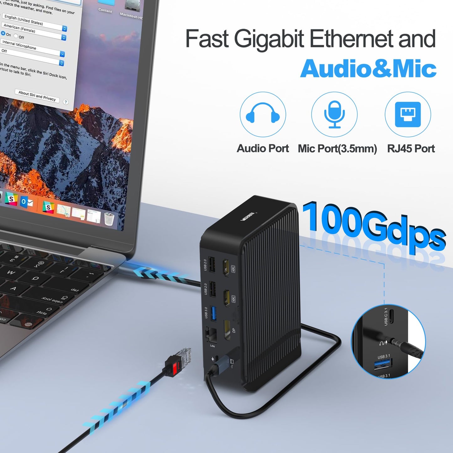 16-in-1 Laptop USB C Docking Station Triple Monitor