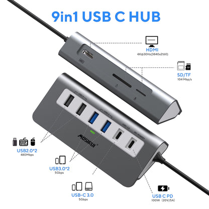 9-in-1 USB C Hub Multiport Adapter Docking Station