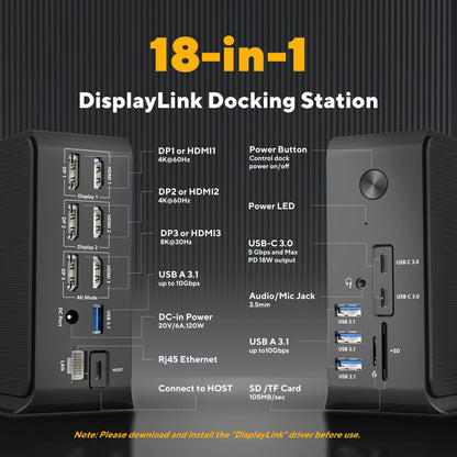 18-in-1 USB C Docking Station DisplayLink